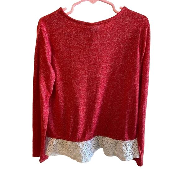 Authentic Girl’s JK Red Long Sleeve Pullover Sweater White Lace Bottom Size 6X - Picture 2 of 3